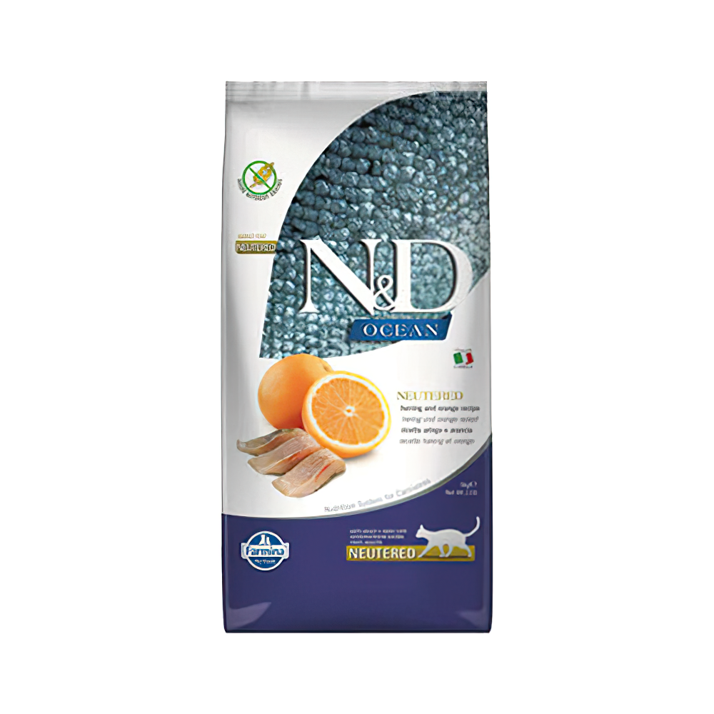 N&D Ocean Tahılsız Ringa Balığı ve Portakallı Kısırlaştırılmış Kedi Maması (1,5 kg)