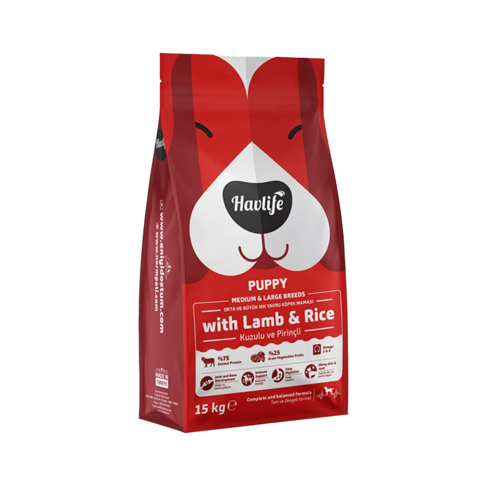 Havlife Kuzu Etli Orta ve Büyük Irk Yavru Köpek Maması (15 kg)