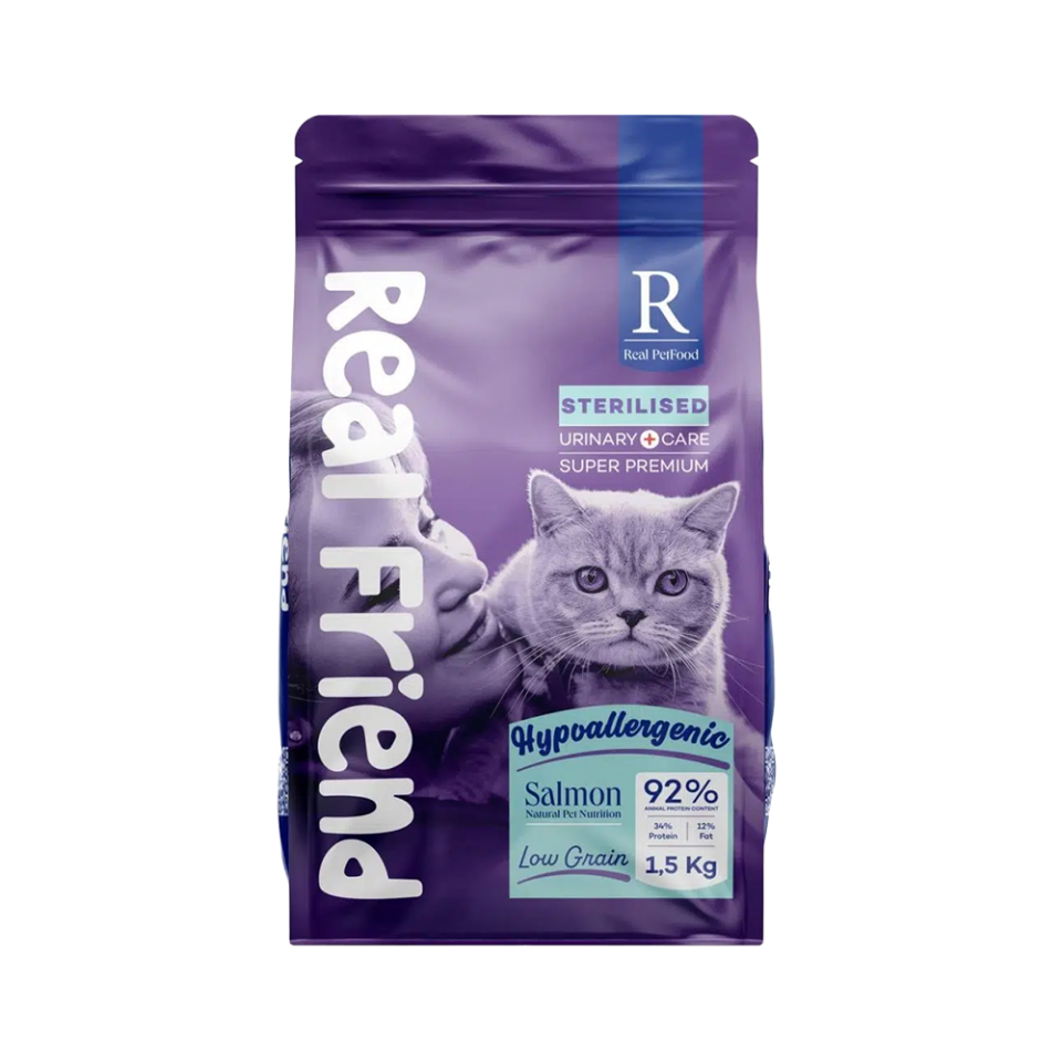 Real Friend Urinary Care Hypoallergenic Sterilised Adult Cat Food with Salmon 34/12