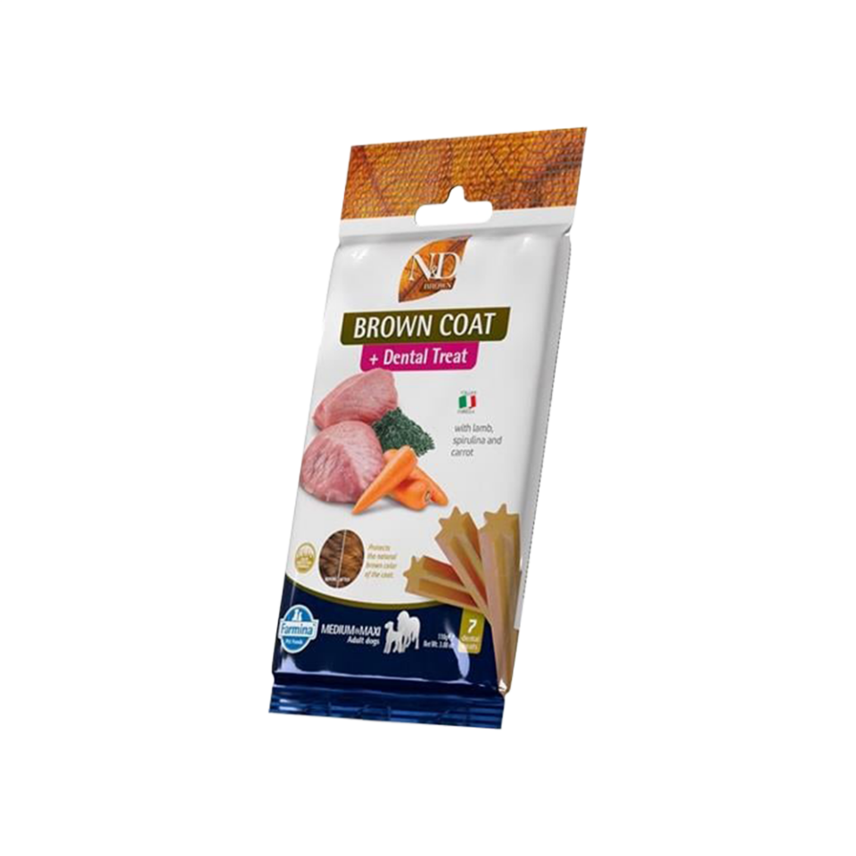 N&D Brown Coat Dental Treat Kuzu Etli ve Havuçlu Orta ve Büyük Irk Yetişkin Köpek Ödülü (100 g)