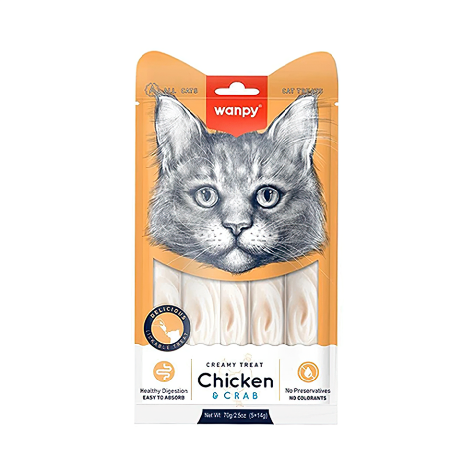 Wanpy Bağışık Güçlendirici Tavuk Etli ve Yengeçli Sıvı Kedi Ödül Maması (5 x 14 g)