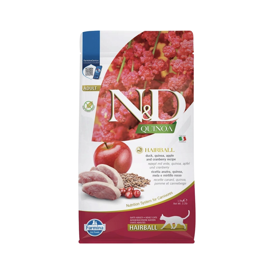 N&D Quinoa Hairball Ördekli Yetişkin Kedi Maması (1,5 kg)