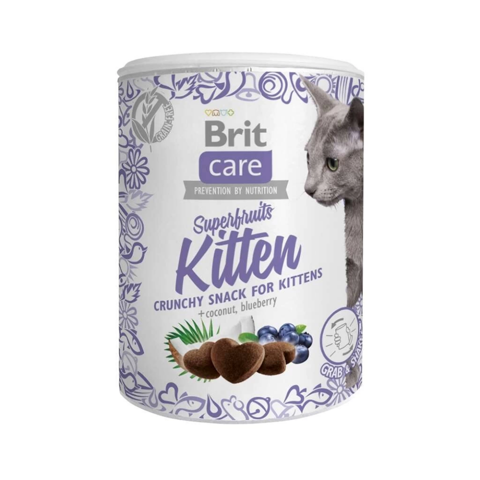 Brit Care Superfruits Hindistan Cevizli ve Yaban Mersinli Kıtır Yavru Kedi Ödül Maması (100 g)