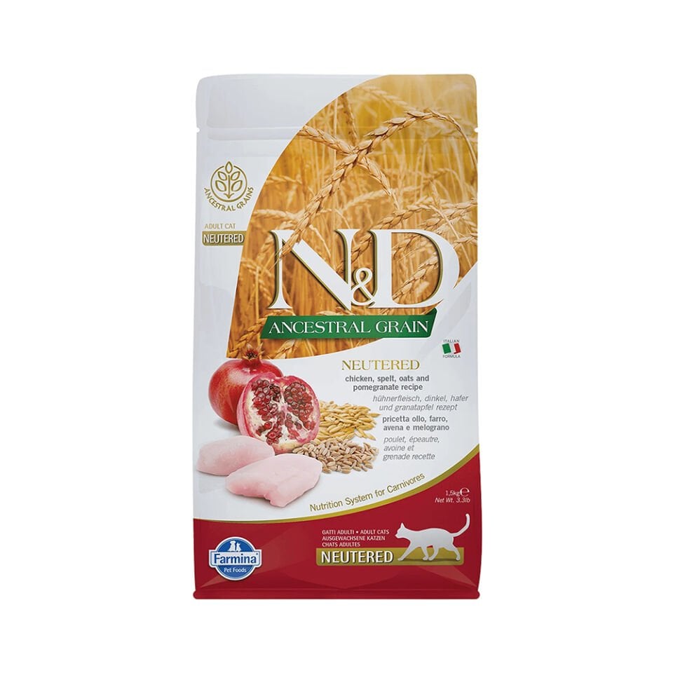 N&D Düşük Tahıllı Tavuk Etli ve Narlı Kısırlaştırılmış Kedi Maması (1,5 kg)