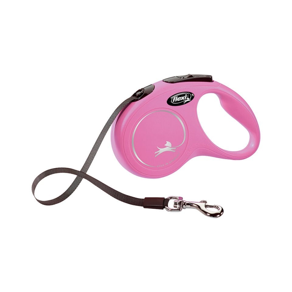 Flexi New Classic Şerit Köpek Otomatik Tasması Pembe S (5 m)
