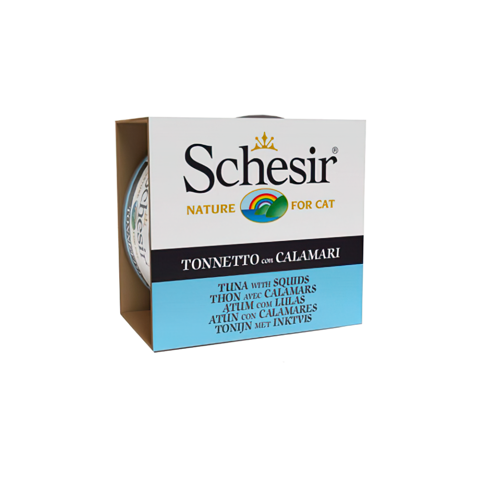 Schesir Ton Balıklı ve Kalamarlı Yetişkin Kedi Konserve Maması (85 g)