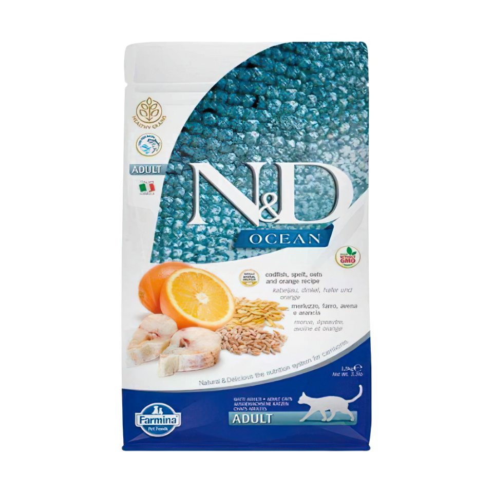 N&D Ocean Morina Balıklı ve Portakallı Yetişkin Kedi Maması (1,5 kg)