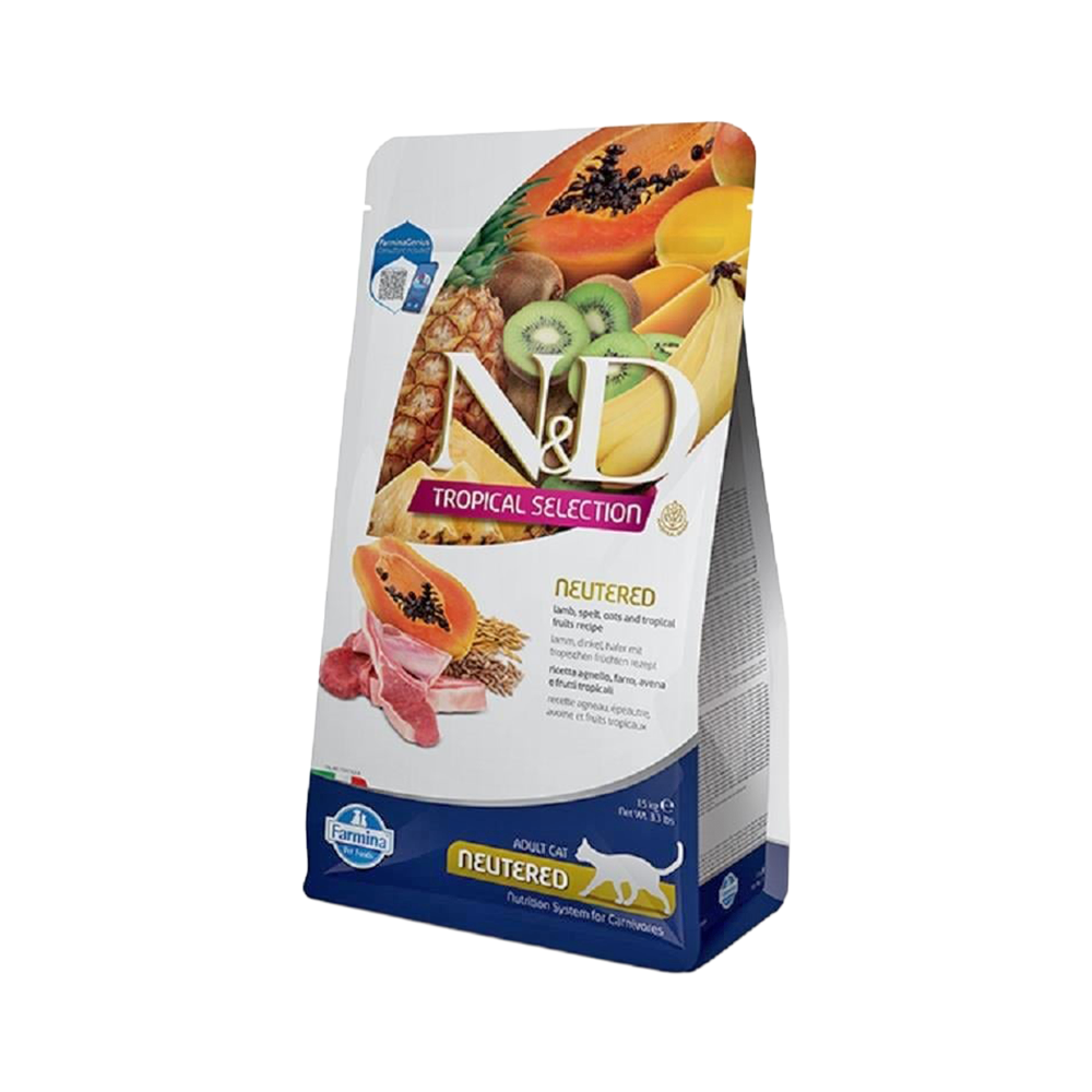 N&D Tropical Selection Serisi Düşük Tahıllı, Tropikal Meyveli & Kuzu Etli Kısırlaştırılmış Kedi Maması (1,5 kg)