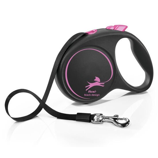 Flexi Black Design Large Pembe Şerit Otomatik Gezdirme Tasması (5 m)