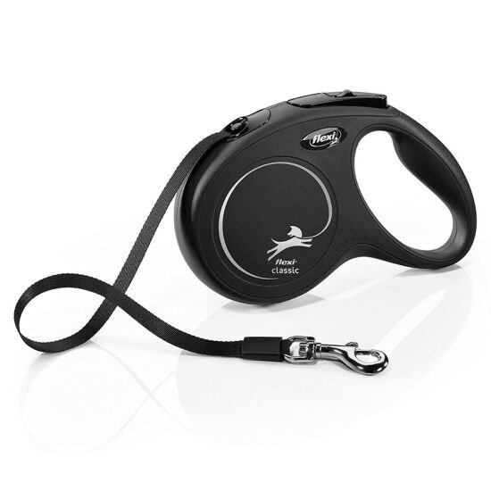 Flexi New Classic Medium Siyah Şerit Otomatik Gezdirme Tasması (5 m)