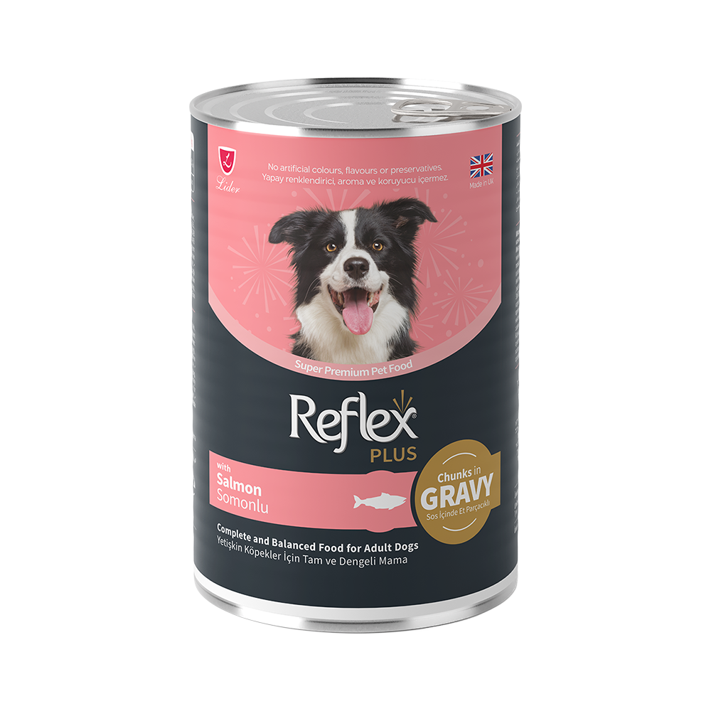 Reflex Plus Sos İçinde Et Parçacıklı ve Somonlu Yetişkin Köpek Maması (400 g)