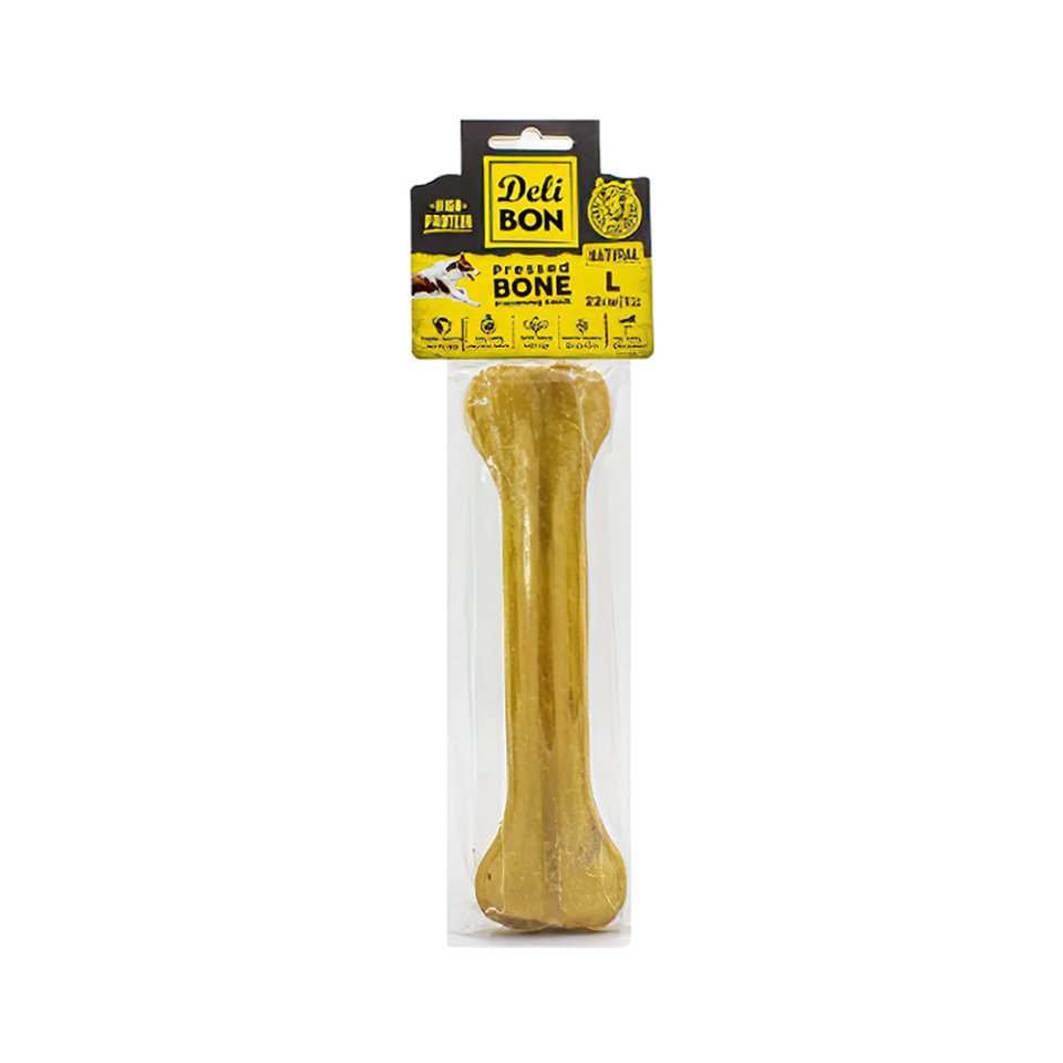 Deli Bon Deri Natural Press Kemik Köpek Ödülü (22 cm)