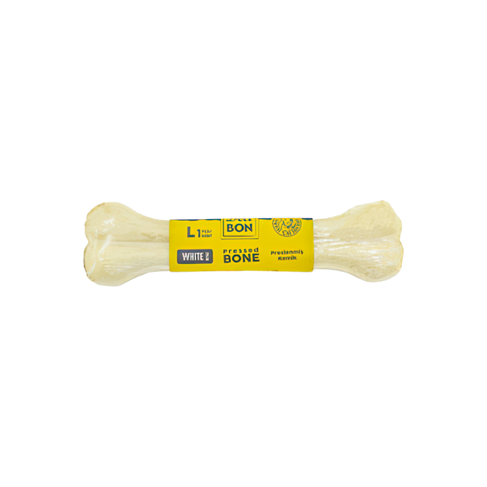 Deli Bon Deri Beyaz Pres Kemik Köpek Ödülü L (22 cm)
