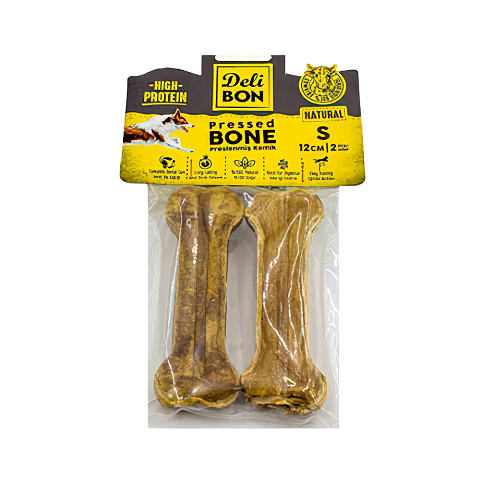 Deli Bon Deri Natural Press Kemik Köpek Ödülü 12 cm (2'li)