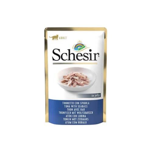 Schesir Jelly Ton Balıklı ve Levrekli Yetişkin Kedi Konserve Maması (85 g)