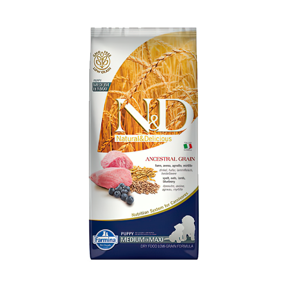 N&D Düşük Tahıllı, Kuzu Etli & Yaban Mersinli Orta ve Büyük Irk Yavru Köpek Maması (12 kg)